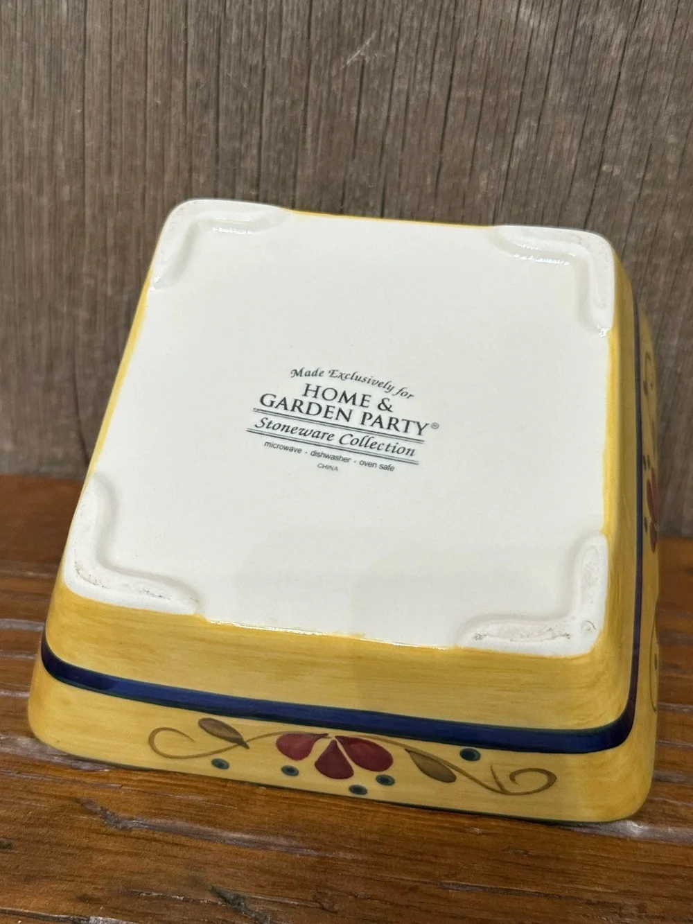 Home & Garden Party Stoneware Collection Yellow Square Dish Floral